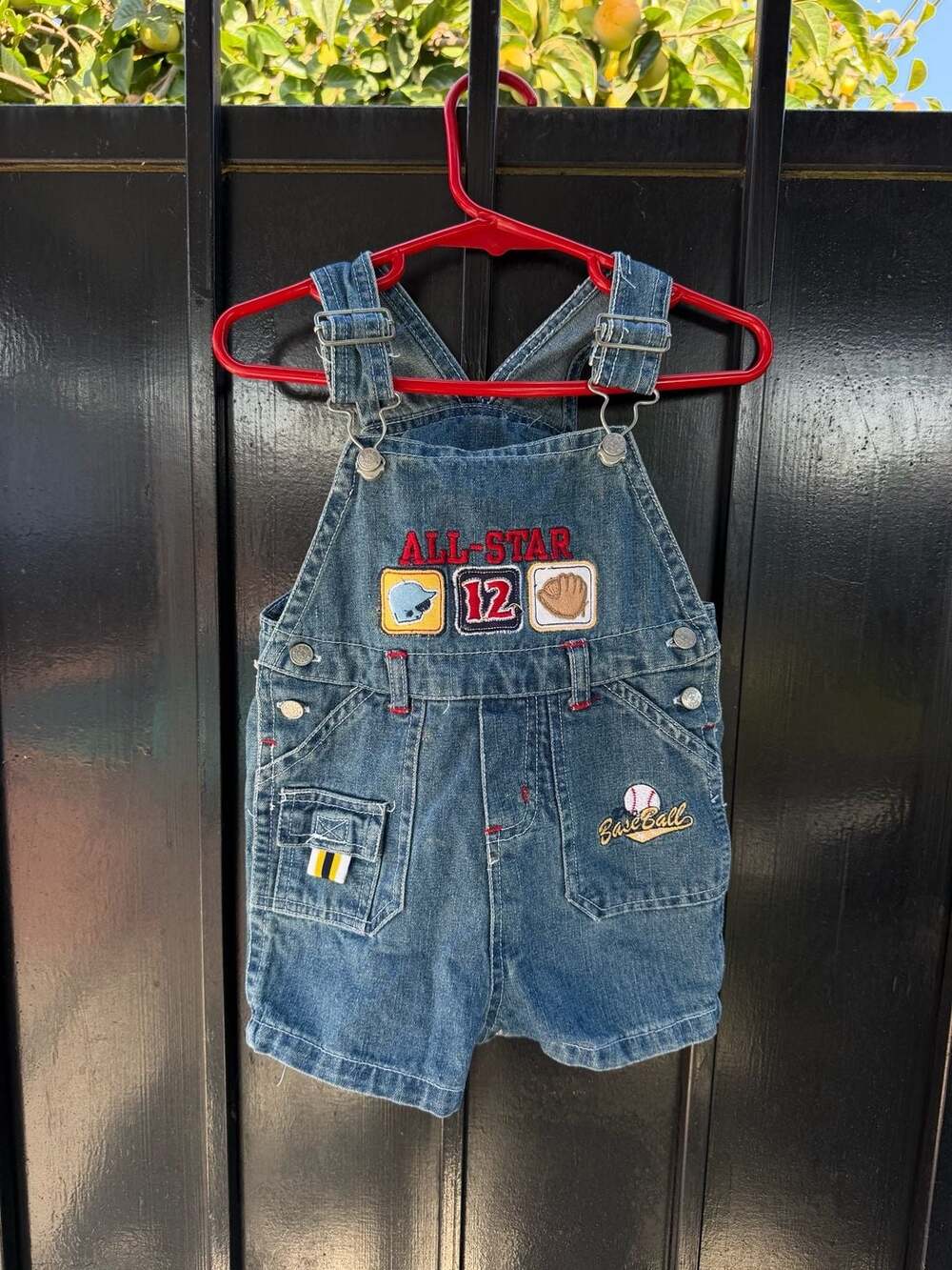 Vintage Baseball Shortalls Size 6/9 Months Blue Denim Overalls
